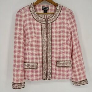 Vintage Pink Tweed Jacket Women's Petite Large Lace Beaded Berek Takako Sakon‎